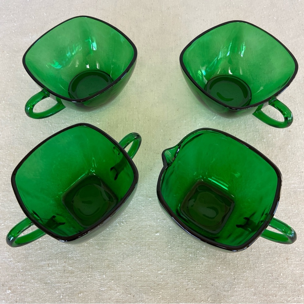 50s Anchor Hocking Charm Forest Creamer Sugar Bowl 2 Square Cups 4 Pieces Total